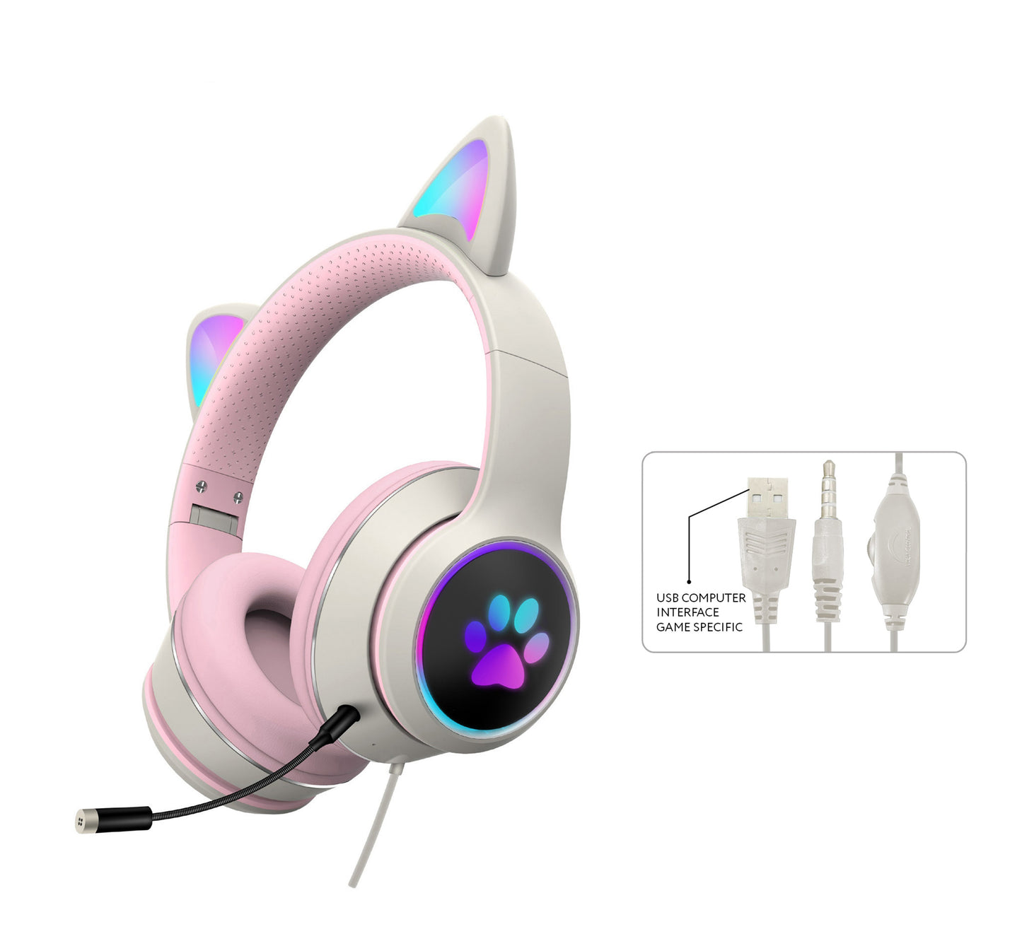 AKZ-022 RGB Cat Ear Gaming Headset Wired 7.1 Stereo LED Mic 3.5mm & USB eprolo