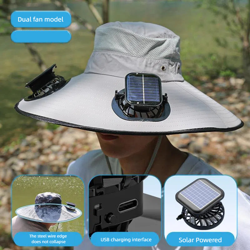 Camper Solar Fan Hat - Dual Fan, USB & Solar Powered Outdoor UV Protection Fishing Hat for Men & Women eprolo