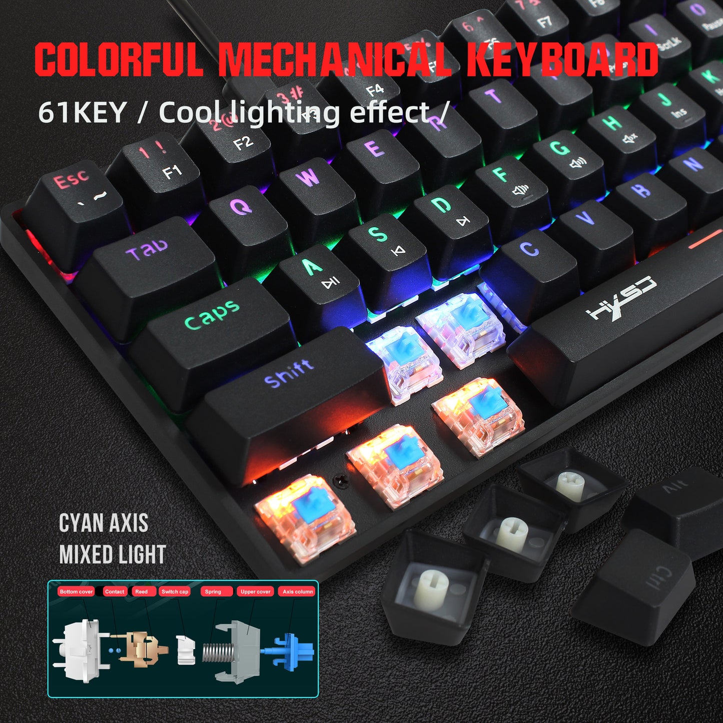 HXSJ V900 61-Key RGB Mechanical Keyboard, Blue Switch Wired Gaming Keyboard for PC/Mac