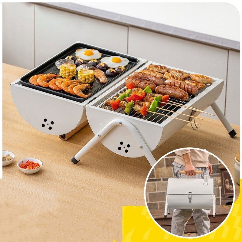 Portable Double-Sided BBQ Grill with Baking Tray, Outdoor Charcoal Stove for Camping eprolo