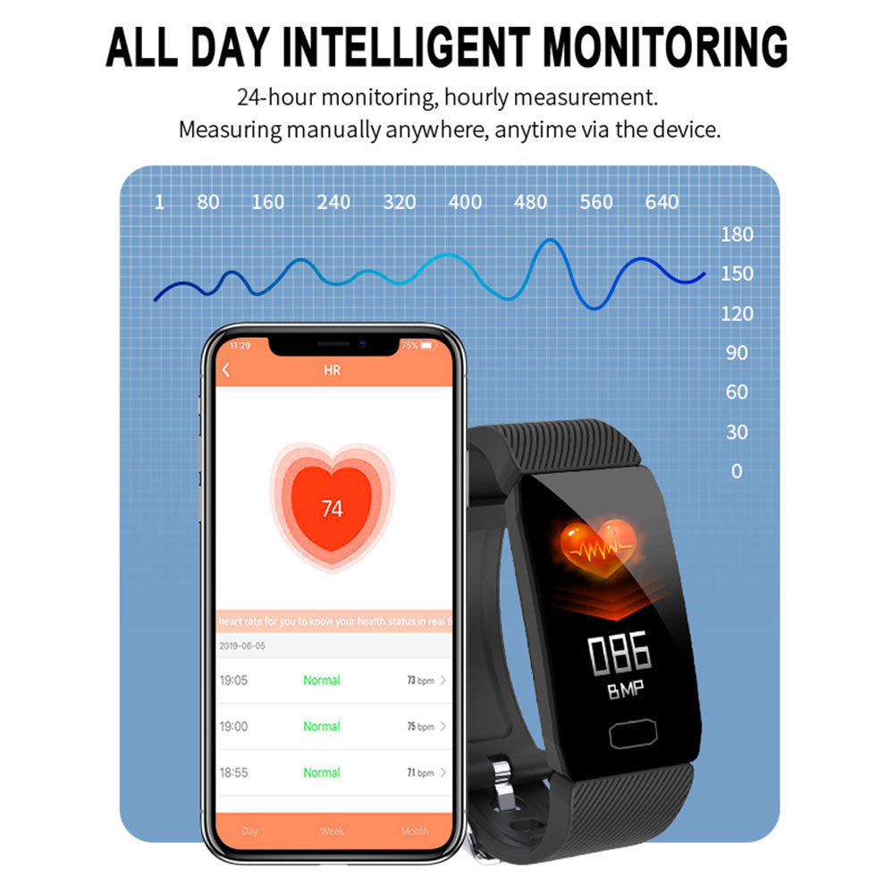 1.14in Smart Bracelet w/ Weather Display, Blood Pressure & Heart Rate Monitor, Fitness Tracker eprolo