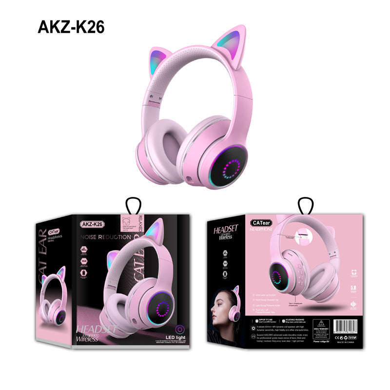 AKZ-K26 Cat Ear Bluetooth Headphones LED Wireless Stereo Mic TF Card AUX FM eprolo