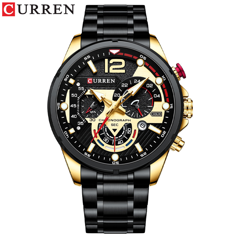 CURREN 8395 Men's Sport Watch, Quartz Chronograph, 30M Waterproof, Calendar, Stainless Steel Band