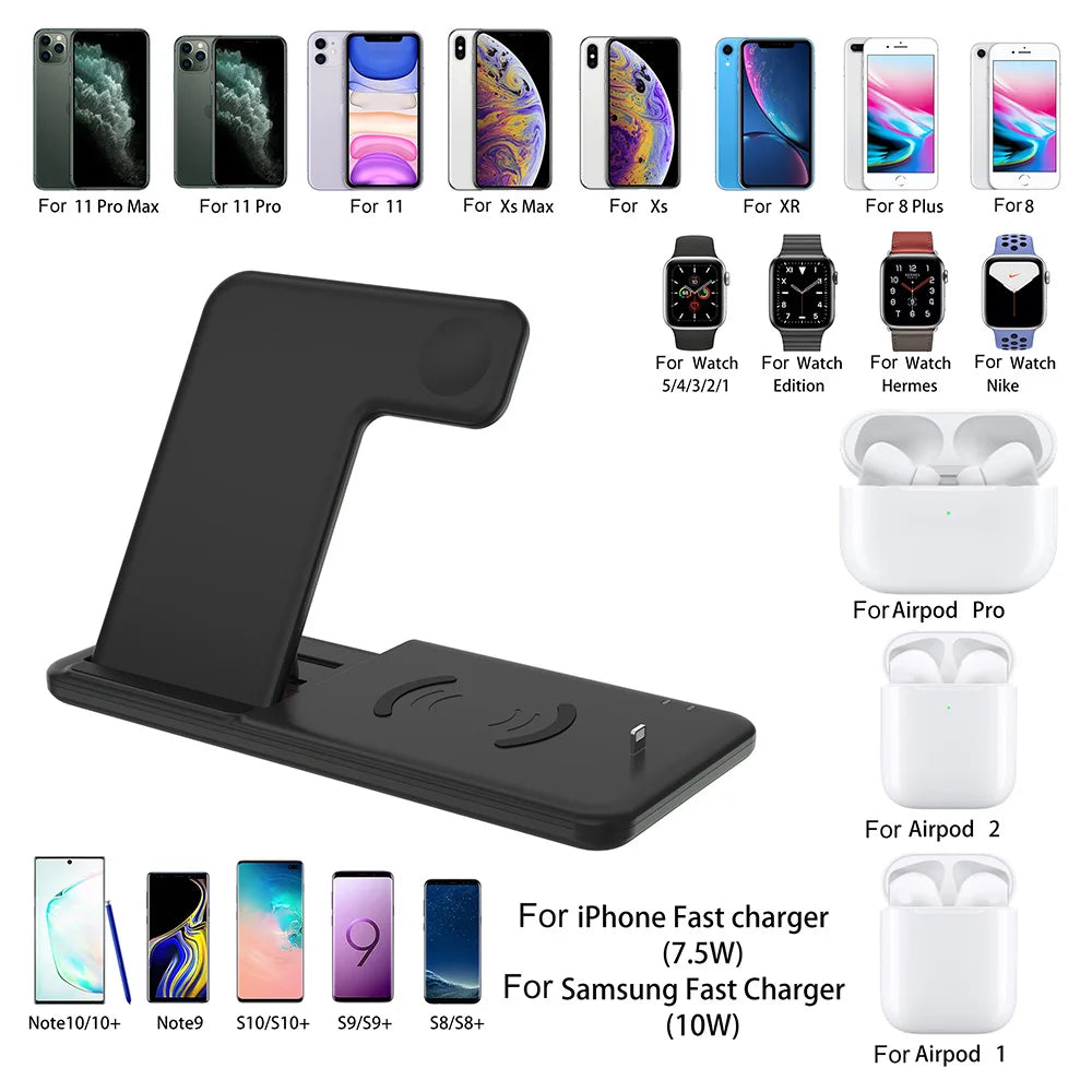 15W 4-in-1 Foldable Qi Fast Wireless Charger Stand for iPhone, Watch, AirPods & Android Devices eprolo