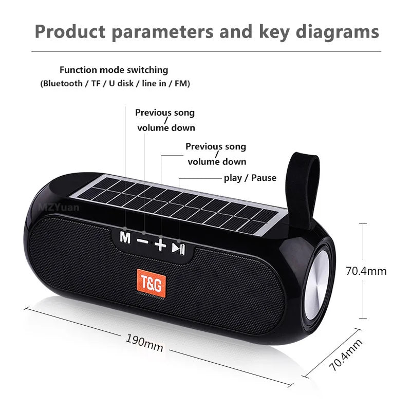 TG-182 Solar Power Bluetooth Speaker, 10W Hi-Fi, TWS, FM, AUX, SD/USB Support eprolo