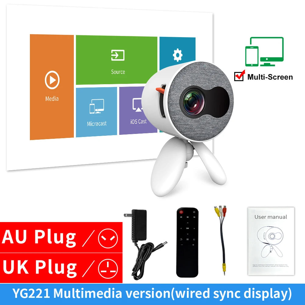 LEJIADA YG220 Mini Projector Portable HDMI USB HD Video Player Kids Gift eprolo
