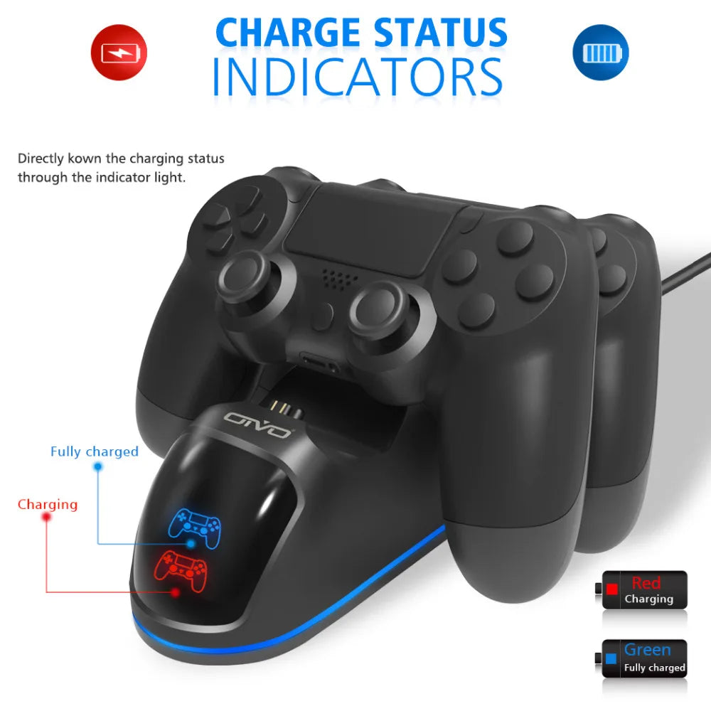 OIVO Fast Dual PS4 Controller Charging Dock w/ LED Status Display for PS4/PS4 Slim/Pro eprolo