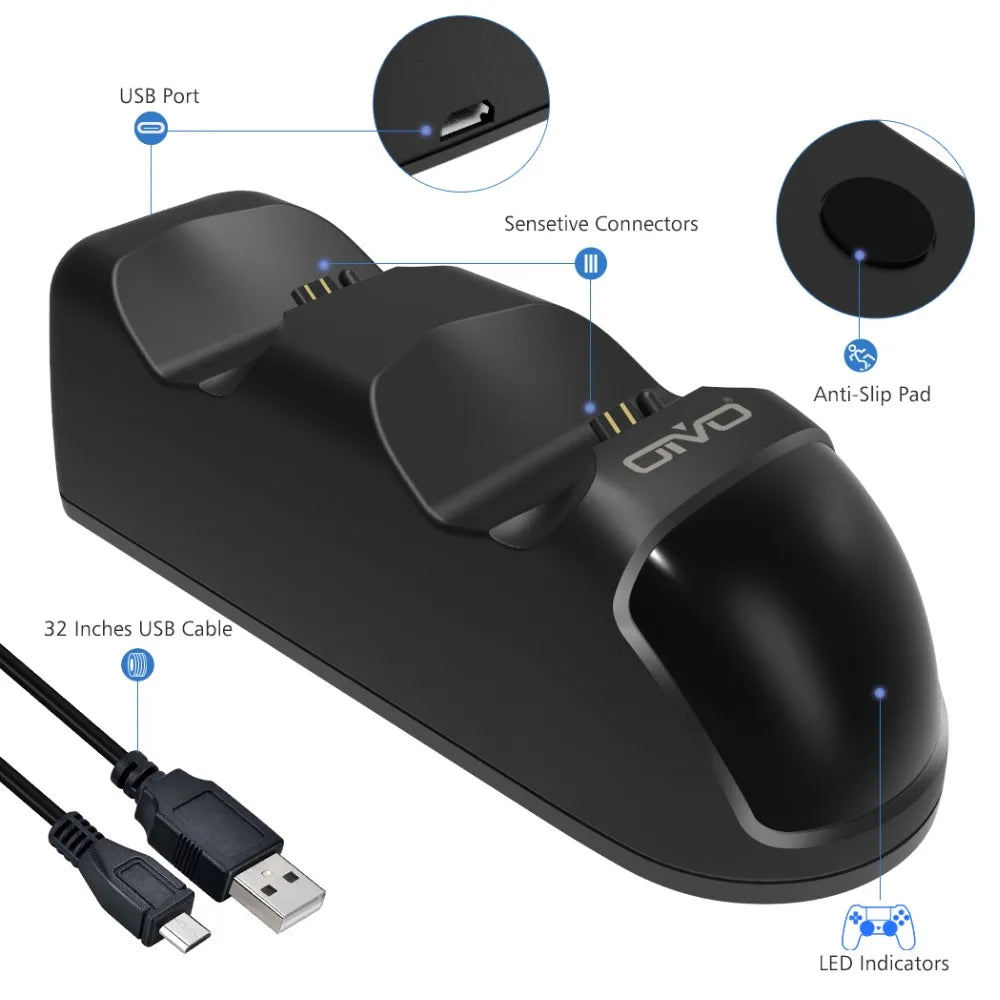 OIVO Fast Dual PS4 Controller Charging Dock w/ LED Status Display for PS4/PS4 Slim/Pro eprolo