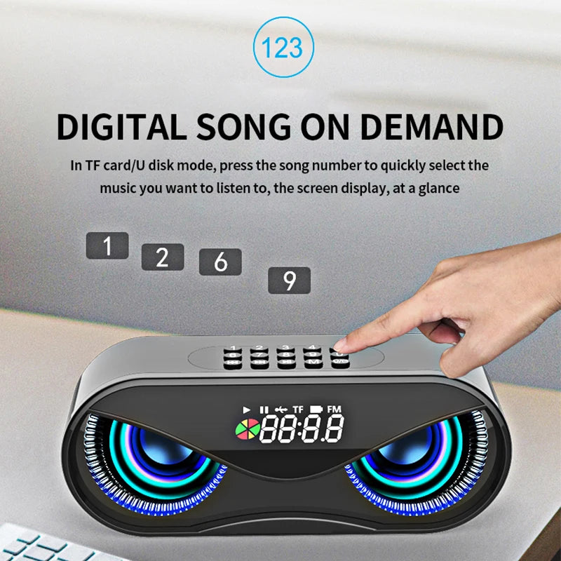 M6 Owl Bluetooth Speaker LED Flash FM Radio Alarm Clock TF Card AUX USB eprolo