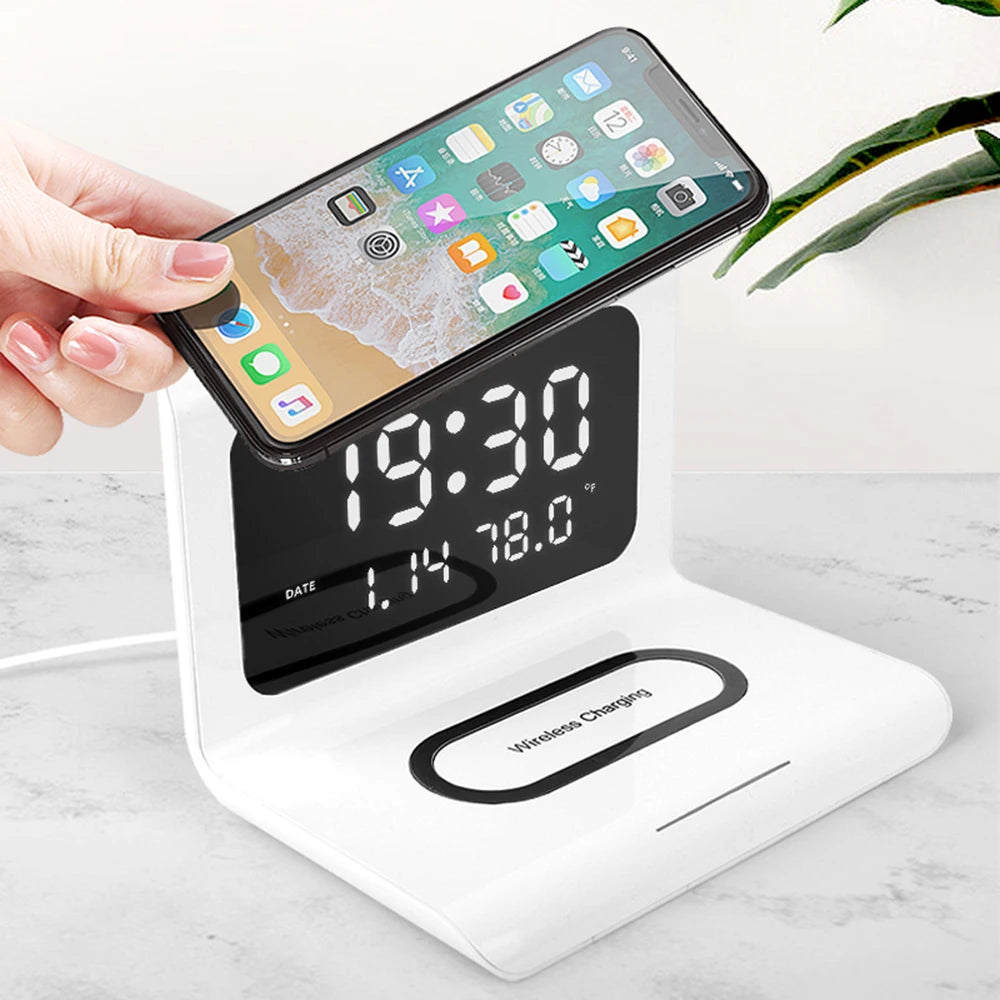 RT1 Qi 10W Wireless Charger Alarm Clock Calendar Temp Display Safe Fast Charge eprolo