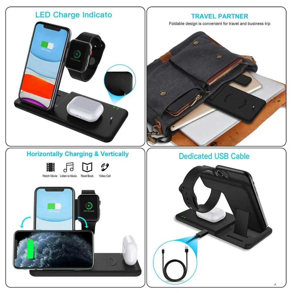 15W 4-in-1 Foldable Qi Fast Wireless Charger Stand for iPhone, Watch, AirPods & Android Devices eprolo