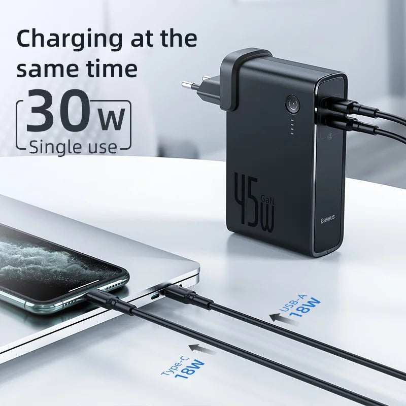 Baseus GaN Power Bank Charger 10000mAh 45W USB-C PD Fast Charging for Phones & Laptops eprolo