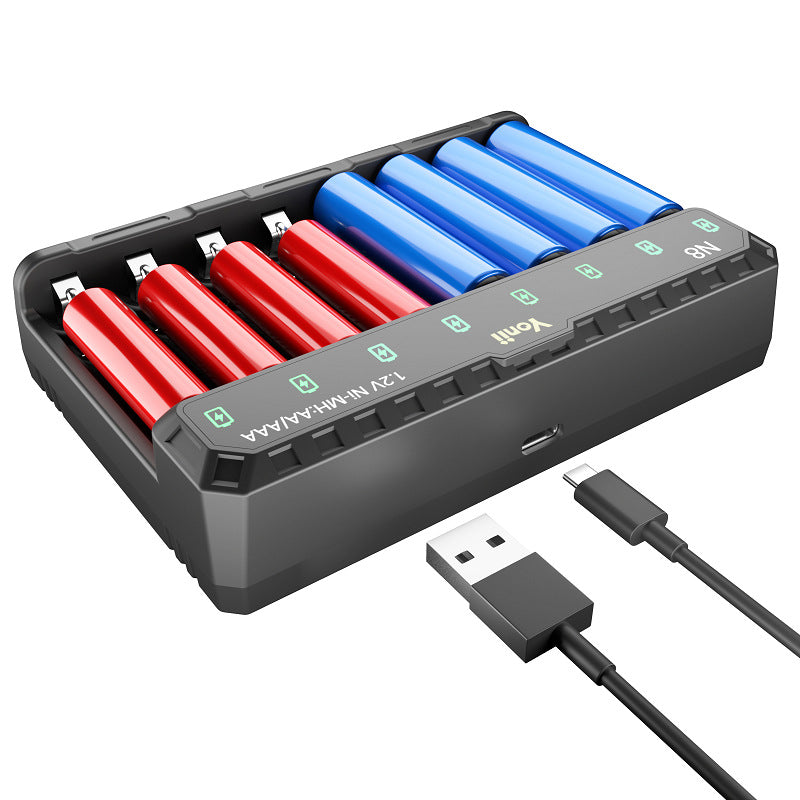 Yonii N8 Smart Battery Charger, 8-Slot Ni-MH/Ni-Cd AA AAA USB-C Fast Charger eprolo