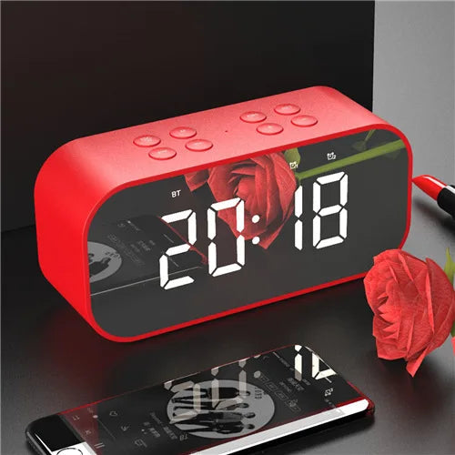 LED Mirror Bluetooth Speaker Clock Alarm Hands-Free Bass Portable Travel eprolo