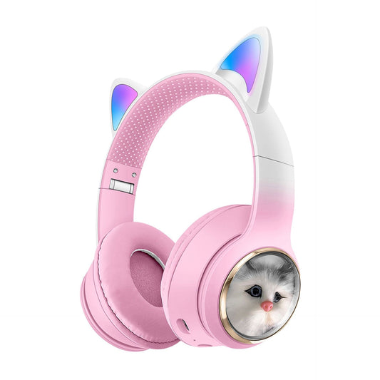 AKZ-09 Cat Face Ear Bluetooth Headphones Foldable LED Lights Stereo Sound eprolo