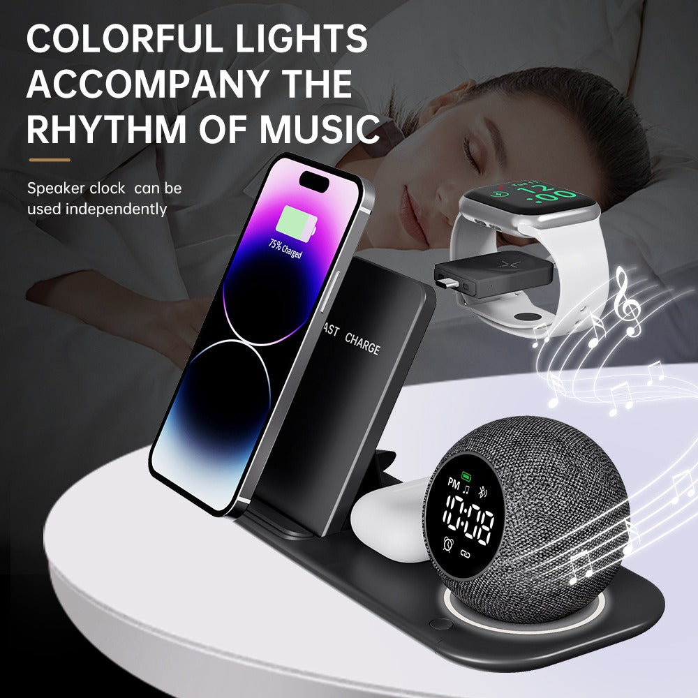 6-in-1 Wireless Charger Alarm Clock Speaker for Phone Watch Earbuds & More eprolo
