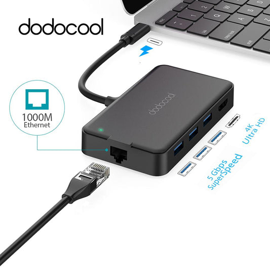 dodocool 6-in-1 USB-C Hub with Power Delivery, Ethernet, 4K HD eprolo