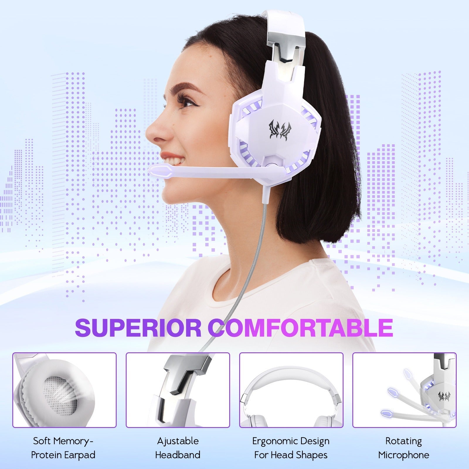 G2000 Wired Gaming Headset, Multi-Platform, LED Lights, Adjustable & Ergonomic Earphones eprolo