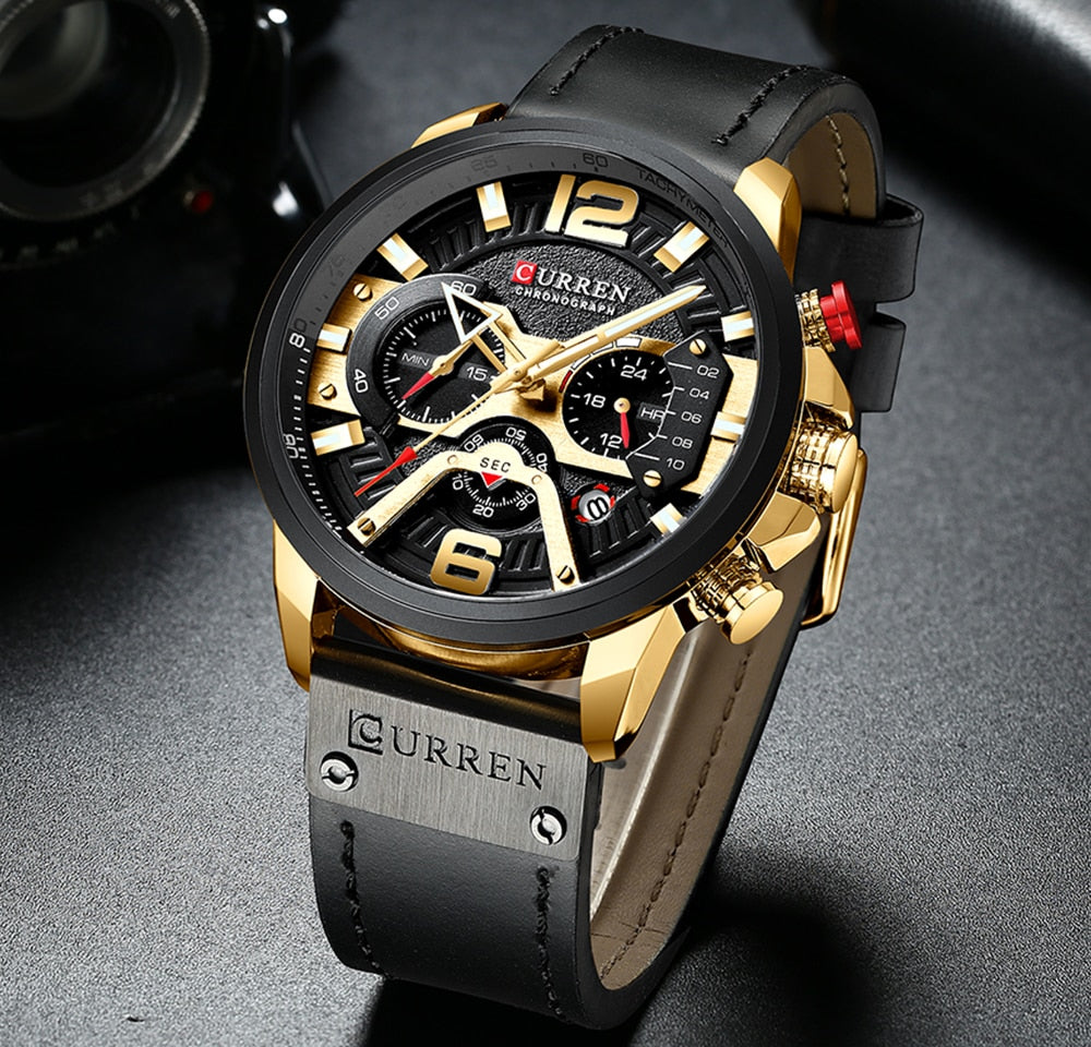 CURREN 8329 Men's Chronograph Leather Strap Sport Watch, 48mm eprolo