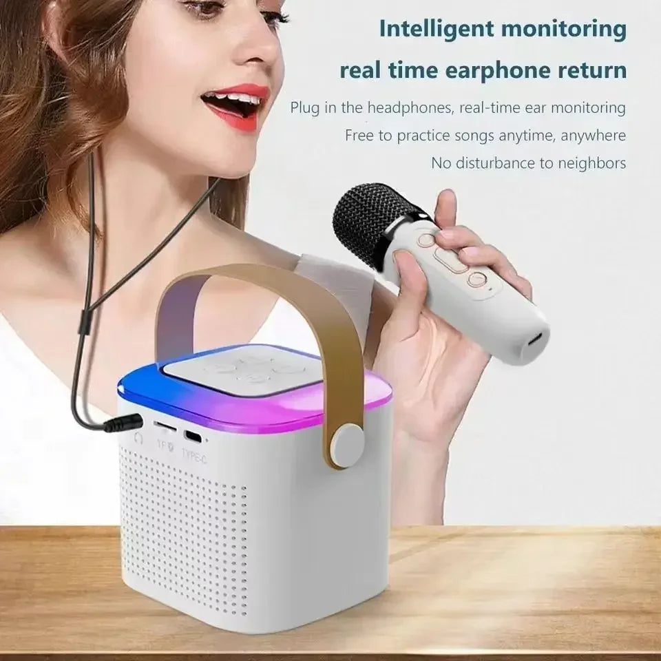 Y1 Mini Bluetooth Karaoke Speaker with Wireless Mic & LED Lights TF Card AUX eprolo