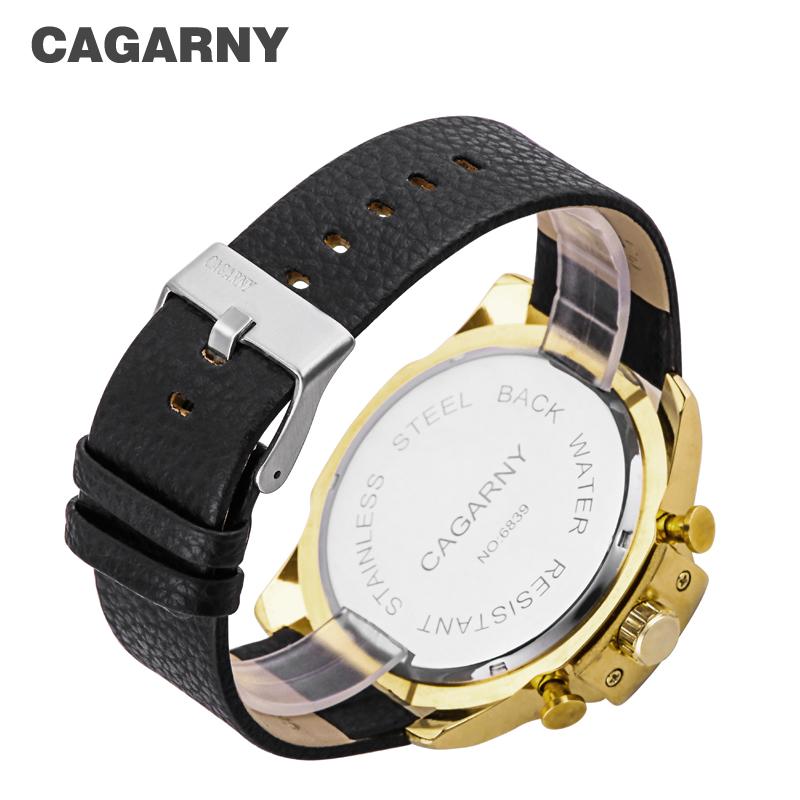 CAGARNY 6839 Men's Military Quartz Watch Stainless Steel Leather Strap Sport