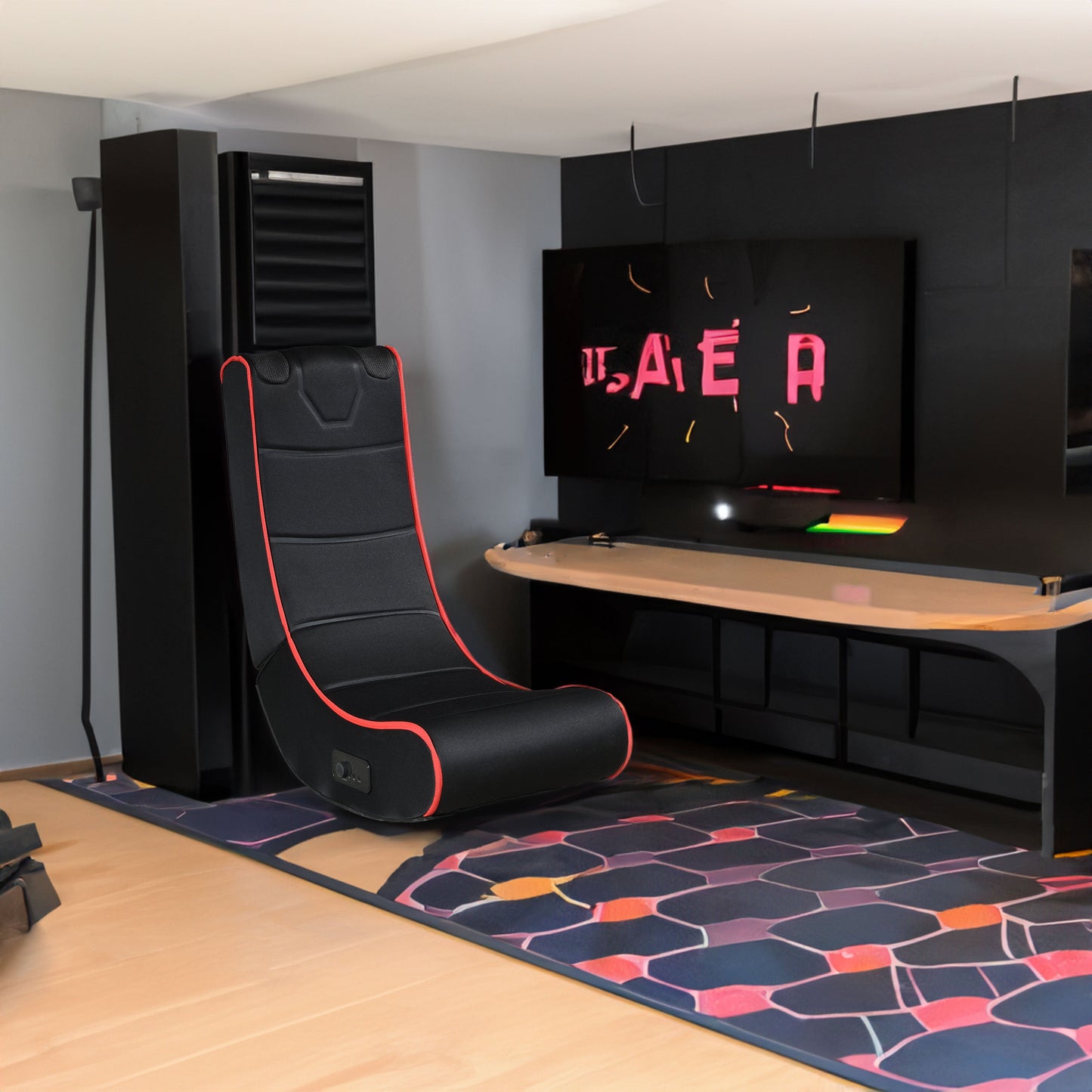 Foldable Gaming Chair w/ Bluetooth Speakers, Black/Red, Compatible w/ Consoles eprolo