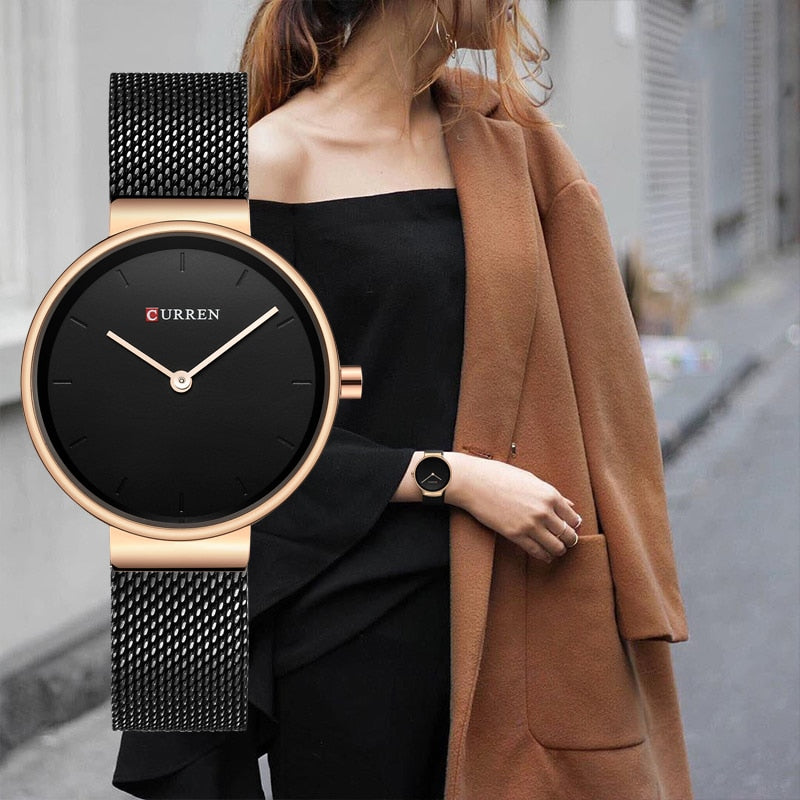 CURREN 9016 Ladies Quartz Watch Stainless Steel Mesh Analog Wristwatch eprolo