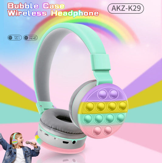 AKZ-K29 Bubble Case Kids Bluetooth Headphones Foldable Soft Earpads TF AUX FM, 7 Colors eprolo