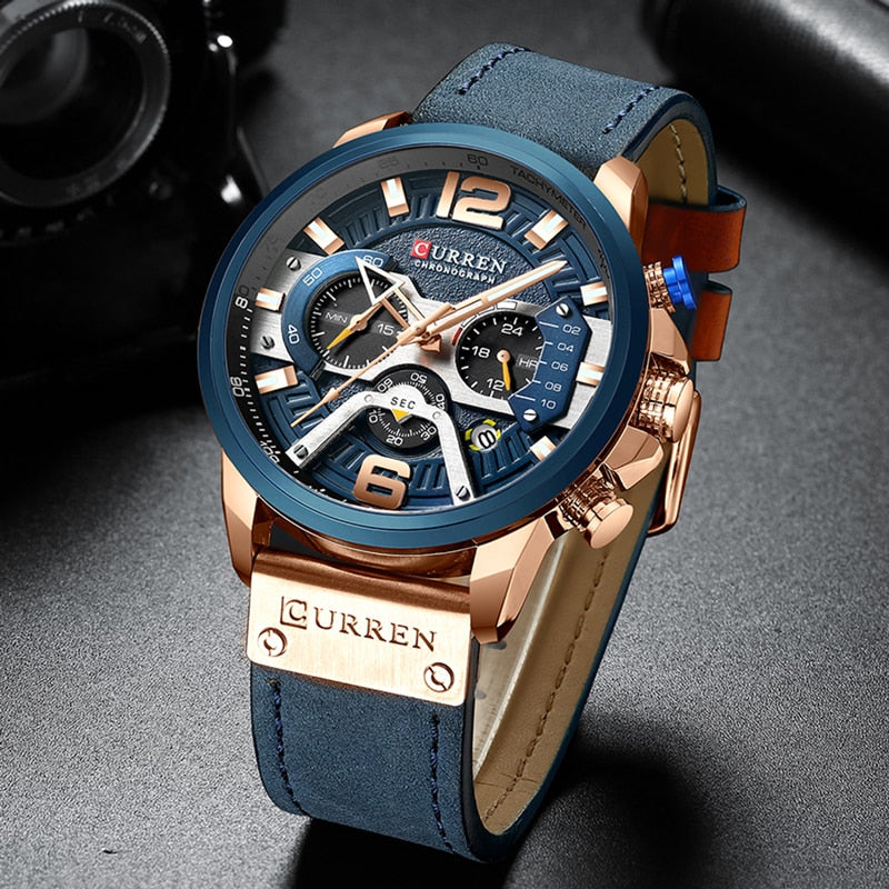 CURREN 8329 Men's Chronograph Leather Strap Sport Watch, 48mm eprolo