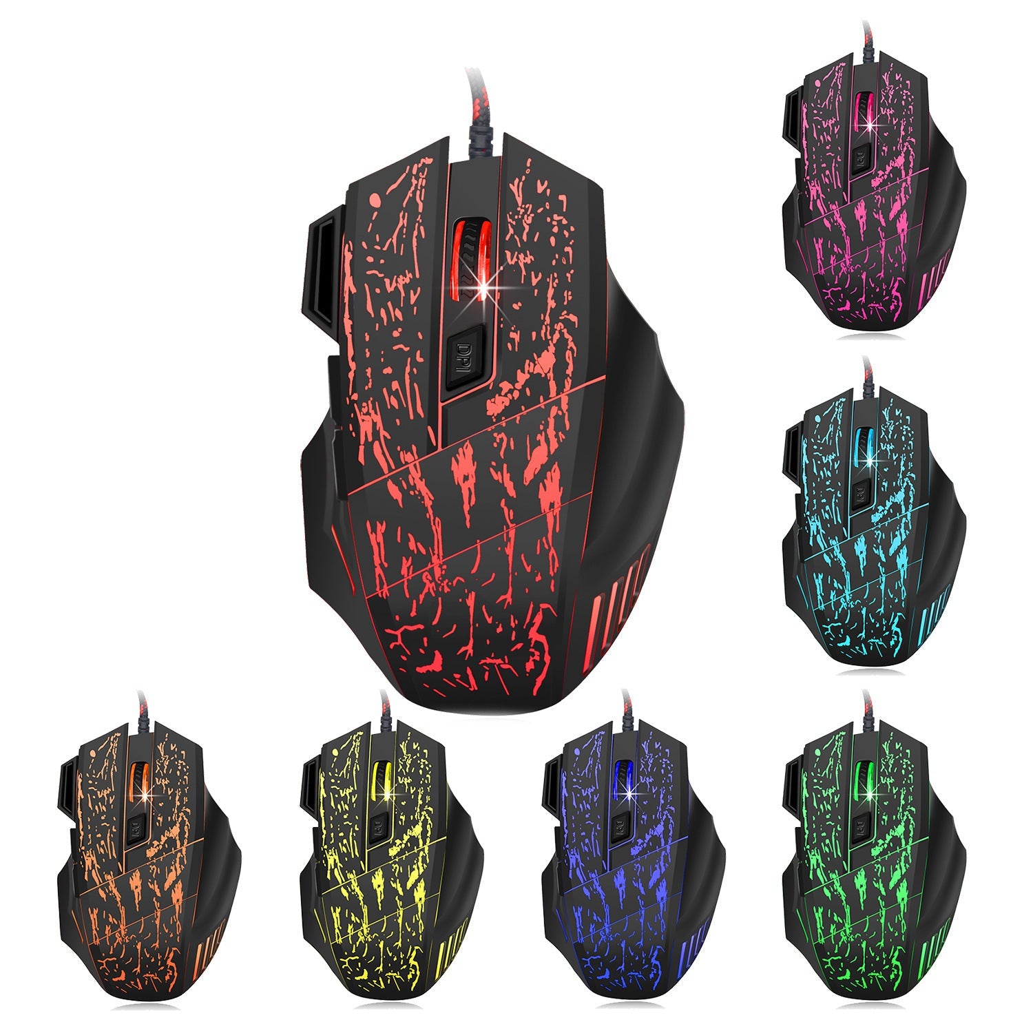 HXSJ Flow Crack 7D Gaming Mouse - 3200 DPI, 7 Buttons, RGB Breathing Lights eprolo