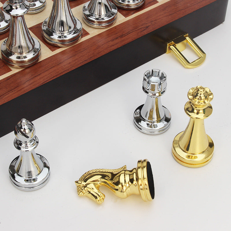 Luxury Metal Folding Chess Set Gold & Silver Pieces Premium Zinc Alloy eprolo