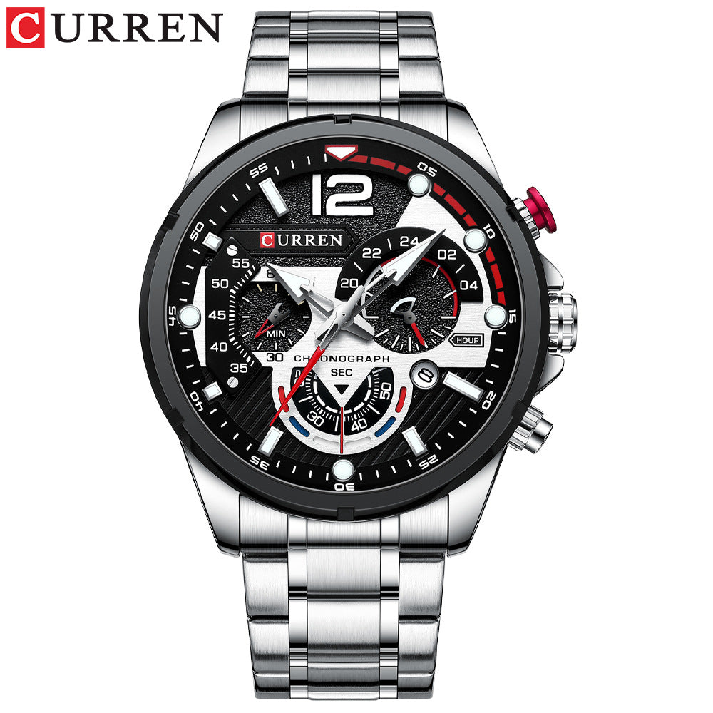 CURREN 8395 Men's Sport Watch, Quartz Chronograph, 30M Waterproof, Calendar, Stainless Steel Band
