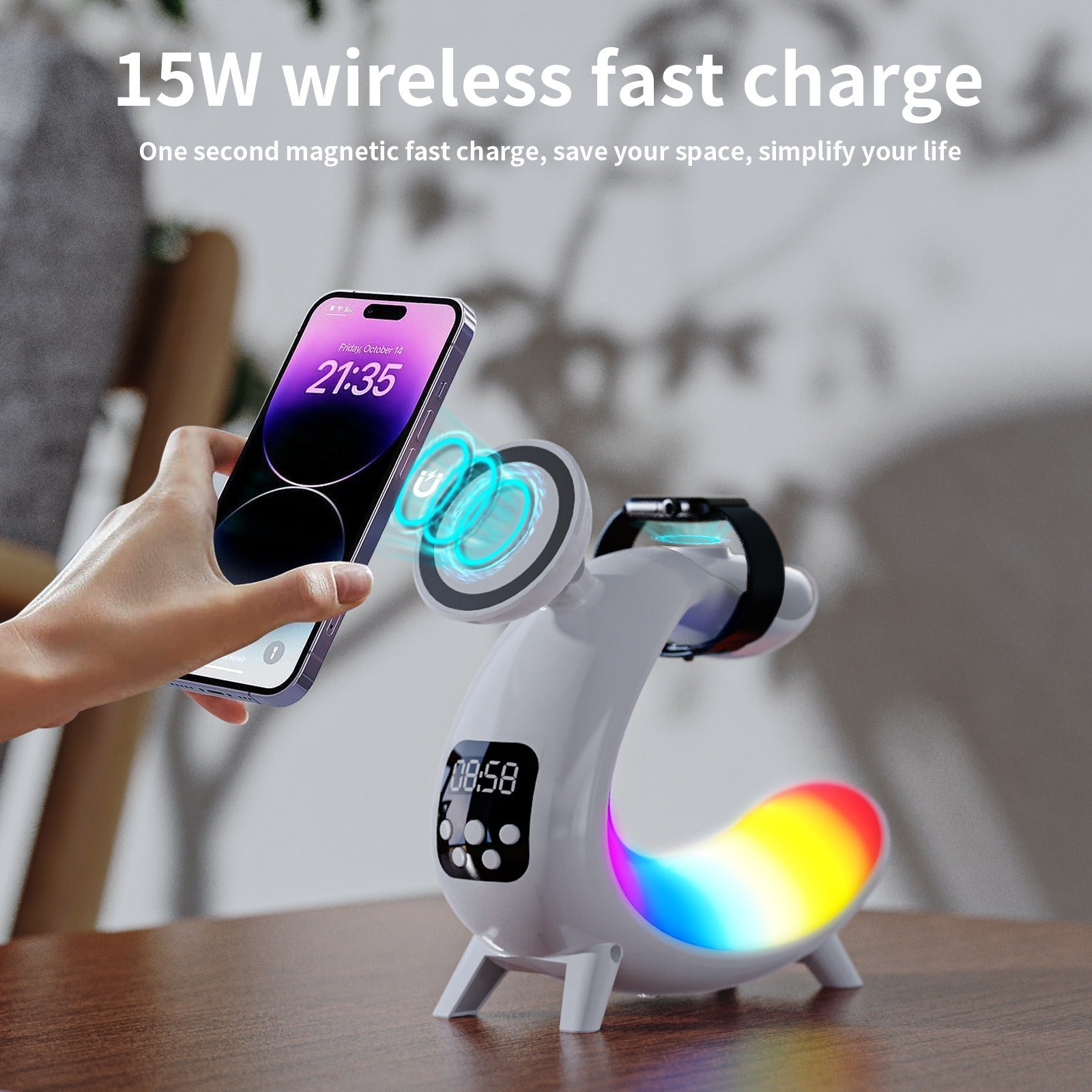Y18 6‑in‑1 Wireless Charger Power Bank with Clock, Speaker & Night Light eprolo