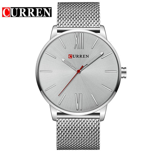 CURREN 8235 Men's Quartz Watch, Stainless Steel Mesh Strap, 44mm eprolo