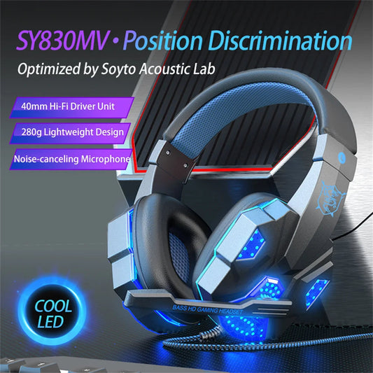 SOYTO SY830MV Wired Gaming Headset w/Mic, 3.5mm/USB, RGB Lights, Bass HD Sound eprolo