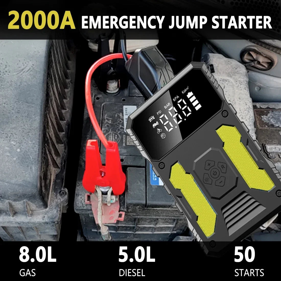 A22 Car Jump Starter with Air Compressor, Power Bank, 12V Battery Booster eprolo