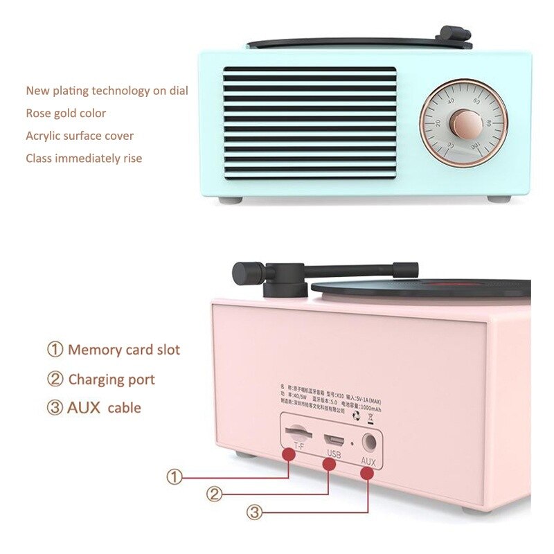 B10 Atomic Bluetooth Speaker Retro Vinyl Player, Wireless Mini Stereo w/ Bass, TF/AUX, 10H Playtime eprolo