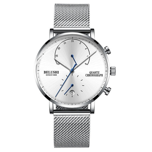 Belushi 537 Quartz Chronograph Men's Watch - Waterproof, Luminous, Leather/Stainless Steel Strap eprolo