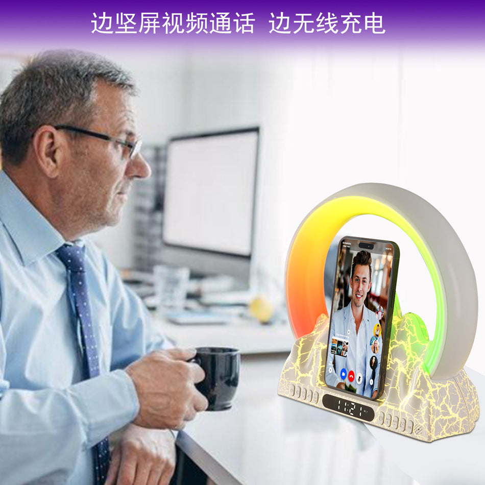 Smart Tuya APP Sunrise Flame Mountain Alarm Clock Night Light with 15W Wireless Charging & Bluetooth Speaker eprolo