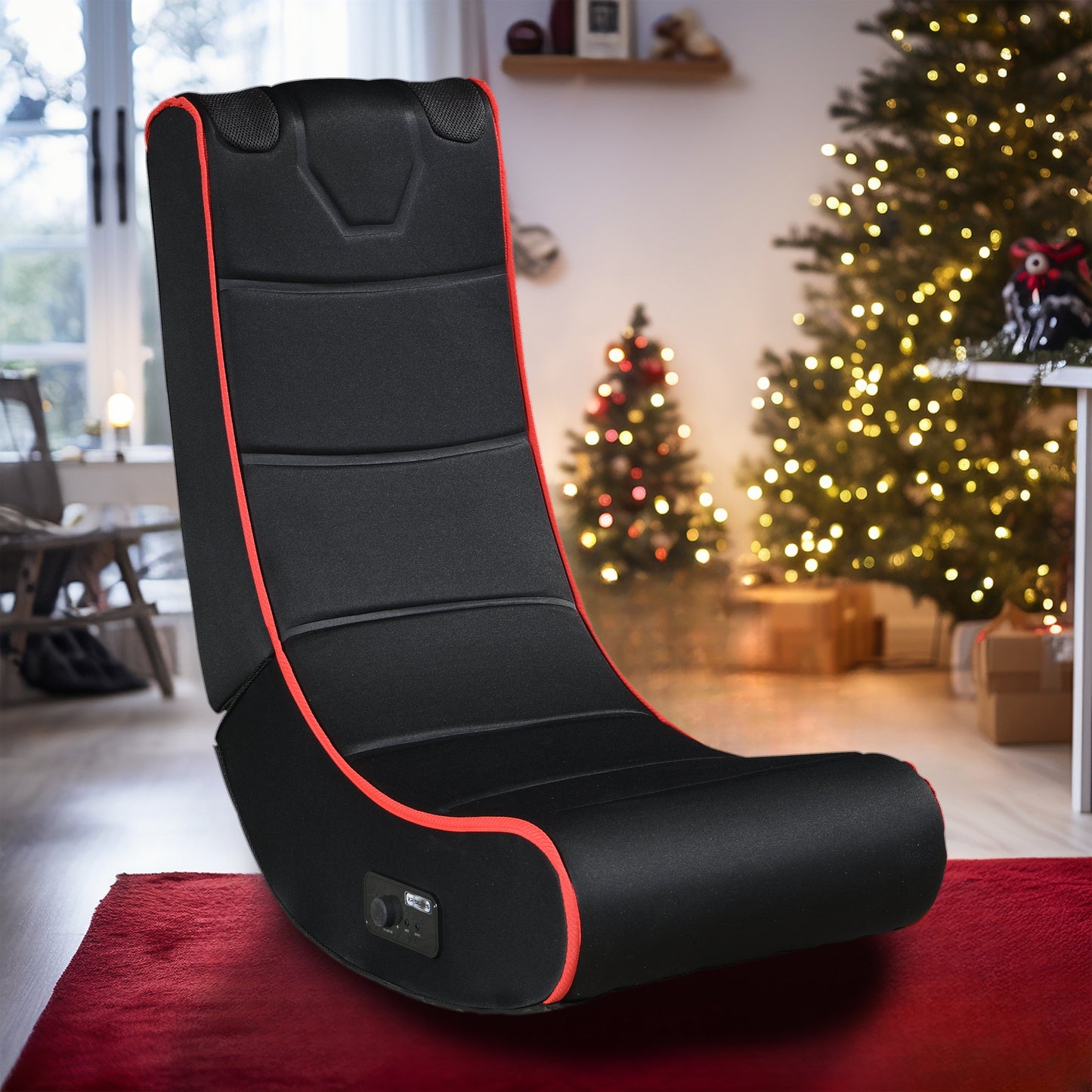 Foldable Gaming Chair w/ Bluetooth Speakers, Black/Red, Compatible w/ Consoles eprolo