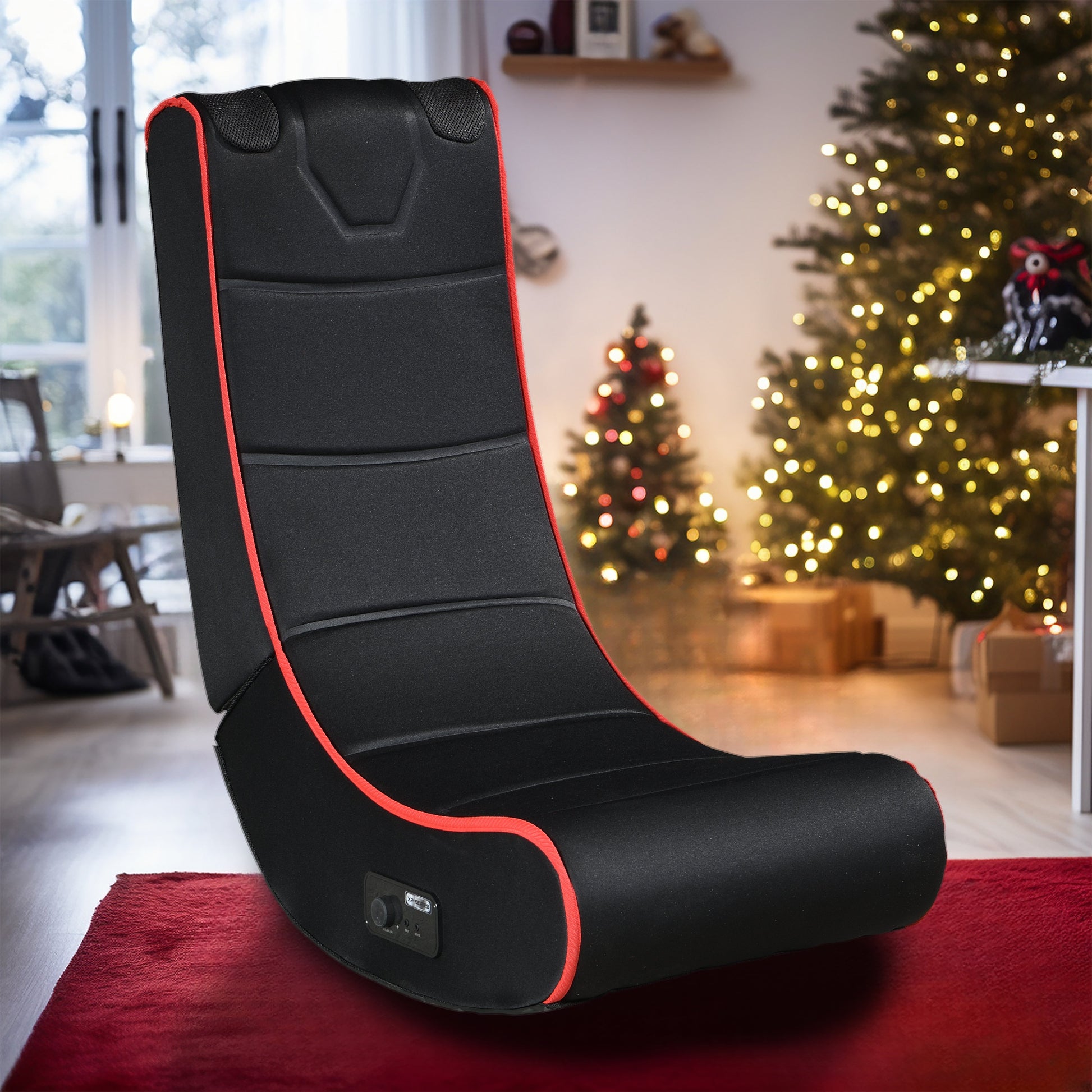 Foldable Gaming Chair w/ Bluetooth Speakers, Black/Red, Compatible w/ Consoles eprolo