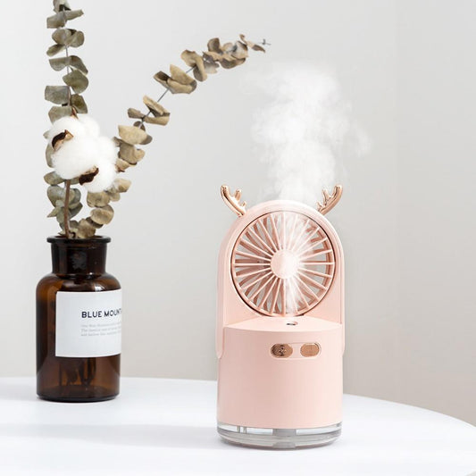 3-in-1 Deer USB Rechargeable LED Desktop Air Humidifier Cooling Fan with 3 Speeds eprolo