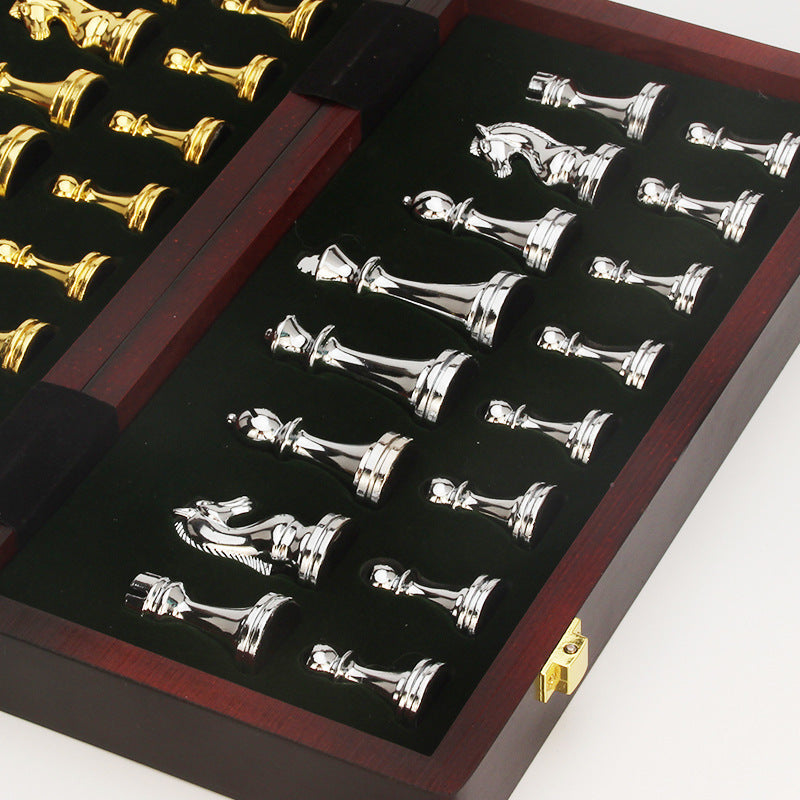Luxury Metal Folding Chess Set Gold & Silver Pieces Premium Zinc Alloy eprolo