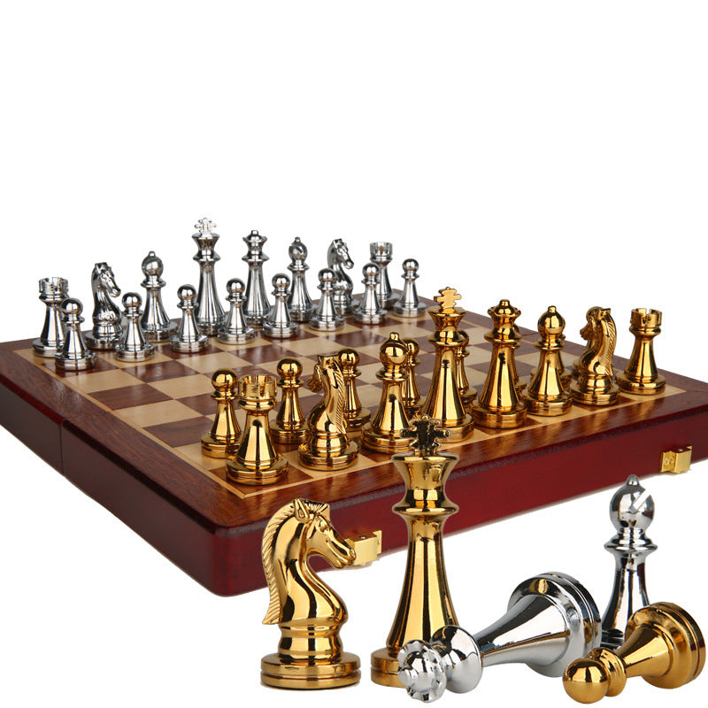 Luxury Metal Chess Set with Retro Wooden Board – Gift Box Edition eprolo