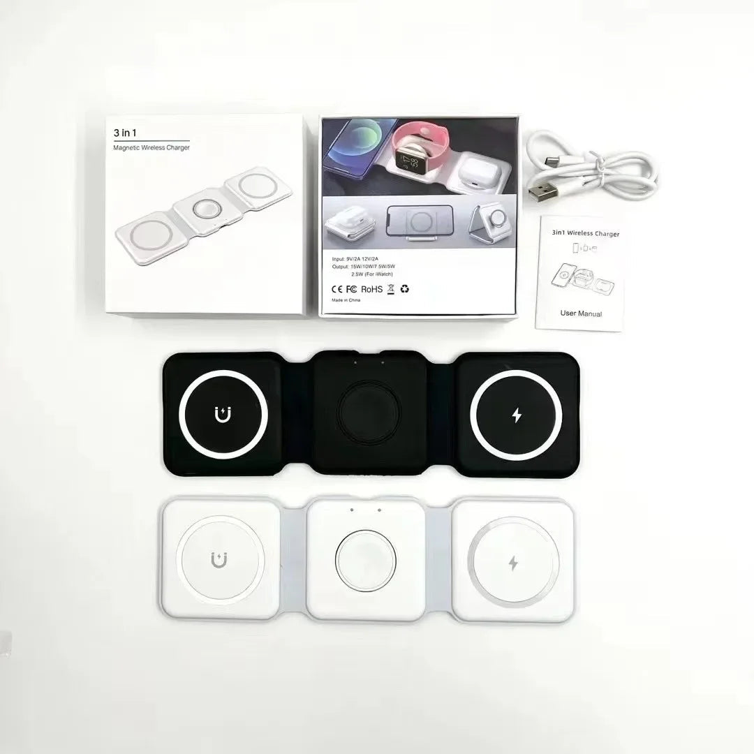 Sanhe 3-in-1 Folding Magnetic Wireless Charger for iPhone, Watch, AirPods, iOS/Android eprolo