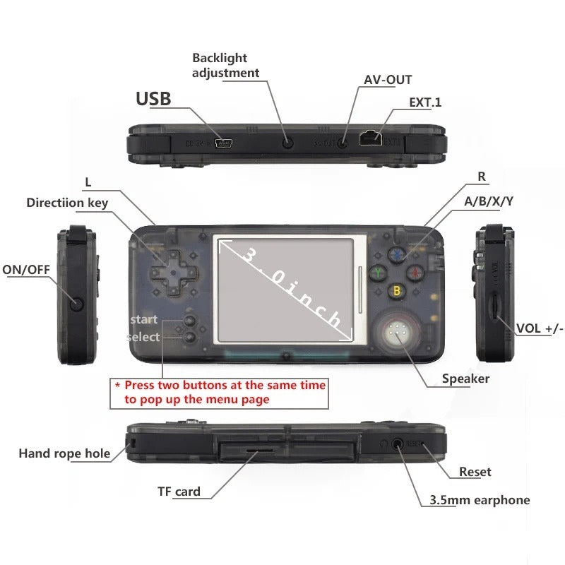 Long GBA Retro Handheld Console – 3.0" Screen, TV Out, 32GB Support eprolo