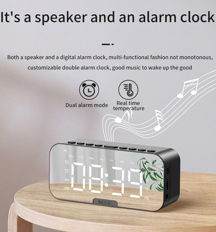 Bluetooth 5.2 LED Mirror Alarm Clock Speaker with FM & Temperature Display eprolo