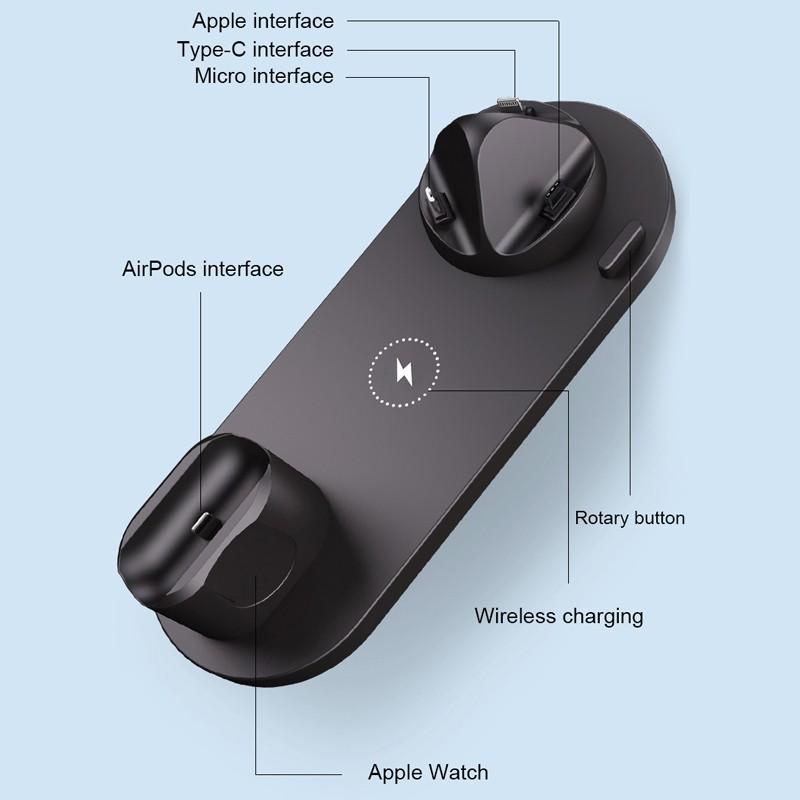6-in-1 Wireless Charger Dock for iPhone/Android/Watch/AirPods, 10W Qi Fast Charging eprolo