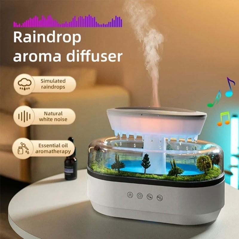 Raindrop Aroma Diffuser with Colorful Night Light, White Noise, and Essential Oil Humidifier eprolo