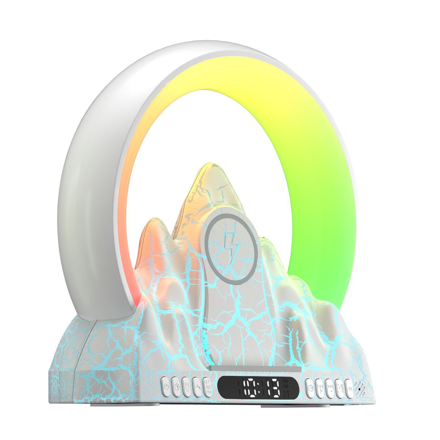 Smart Tuya APP Sunrise Flame Mountain Alarm Clock Night Light with 15W Wireless Charging & Bluetooth Speaker eprolo